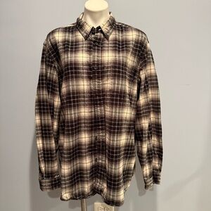 Eddie Bauer Men’s XL Brown Plaid Flannel Shirt Relaxed Fit 100% Cotton